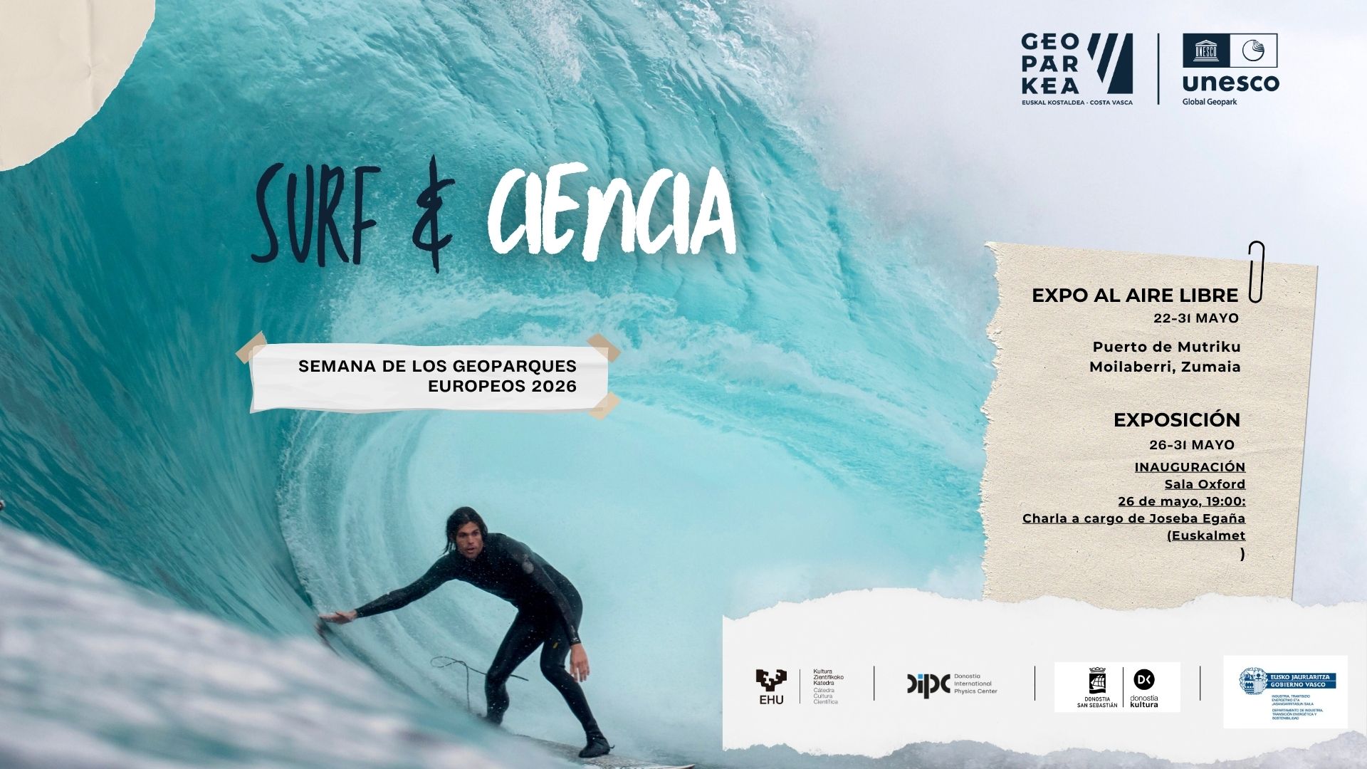 La exposición “Surf y Ciencia” estará abierta al público en Mutriku y Zumaia del 22 al 31 de mayo
